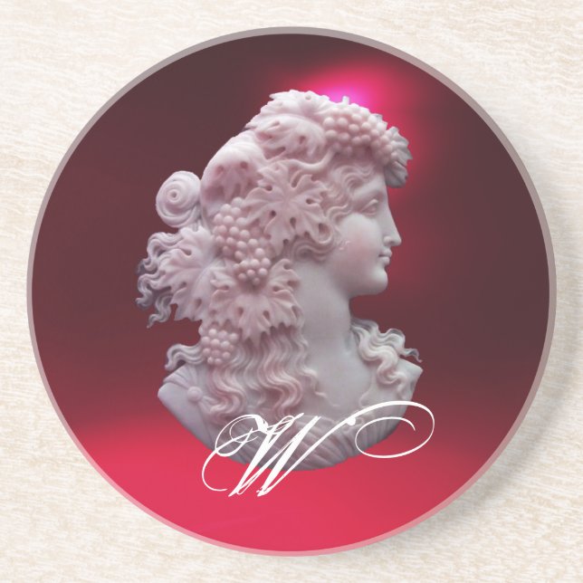 ANTIQUE CAMEO,LADY WITH GRAPES MONOGRAM COASTER (Front)