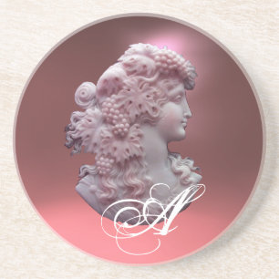 ANTIQUE CAMEO,LADY WITH GRAPES MONOGRAM COASTER