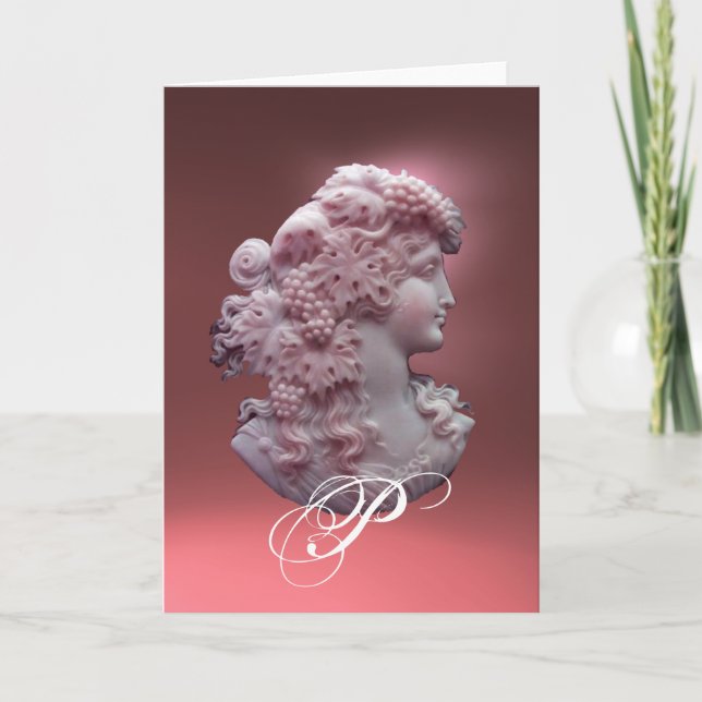 ANTIQUE CAMEO,LADY WITH GRAPES MONOGRAM NOTE CARD (Front)