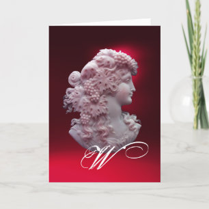 ANTIQUE CAMEO,LADY WITH GRAPES MONOGRAM NOTE CARD