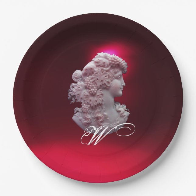 ANTIQUE CAMEO,LADY WITH GRAPES MONOGRAM  PAPER PLATE (Front)