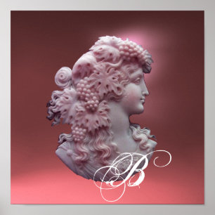 ANTIQUE CAMEO,LADY WITH GRAPES MONOGRAM POSTER