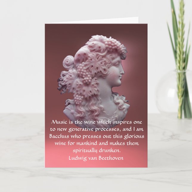 ANTIQUE CAMEO,LADY WITH GRAPES ,WINE MUSIC QUOTE CARD (Front)