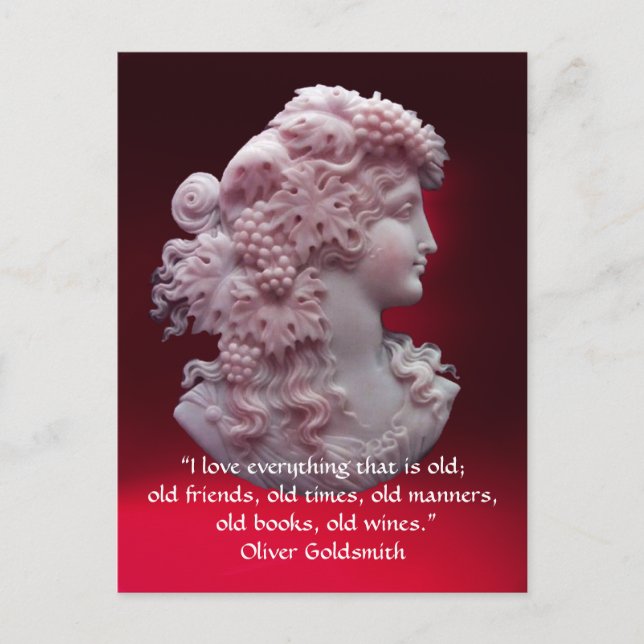 ANTIQUE CAMEO,LADY WITH GRAPES WINE QUOTE POSTCARD (Front)