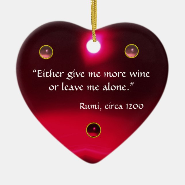 ANTIQUE CAMEO, LADY WITH GRAPES WINE QUOTES Heart Ceramic Tree Decoration (Front)