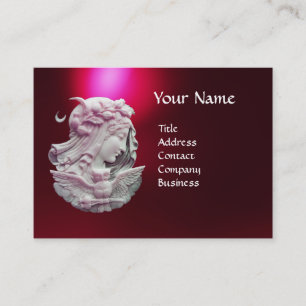 ANTIQUE CAMEO,MOON LADY OF NIGHT WITH OWL BUSINESS CARD