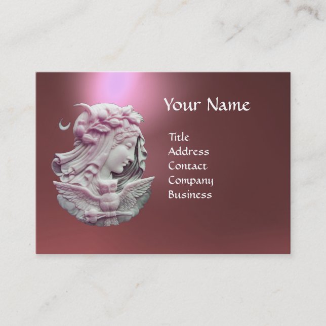 ANTIQUE CAMEO,MOON LADY OF NIGHT WITH OWL BUSINESS CARD (Front)
