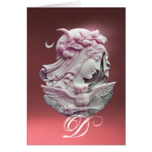 ANTIQUE CAMEO,MOON LADY OF NIGHT WITH OWL MONOGRAM
