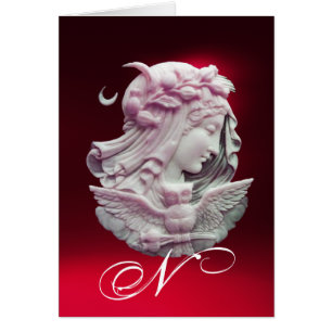 ANTIQUE CAMEO,MOON LADY OF NIGHT WITH OWL MONOGRAM