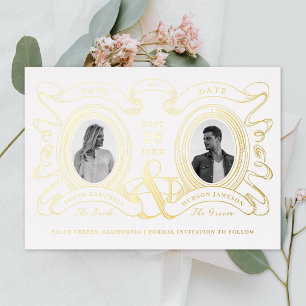Antique Cameo Photo Save the Date Gold