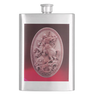 ANTIQUE CAMEO / SAINT GEORGE AND DRAGON MONOGRAM HIP FLASK