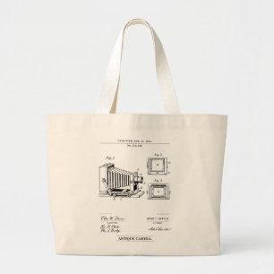 antique camera blueprint patent design. large tote bag