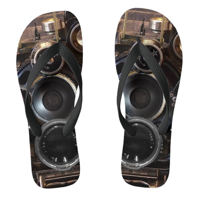 Antique Camera Photography Vintage Lens Film Flip Flops (Footbed)