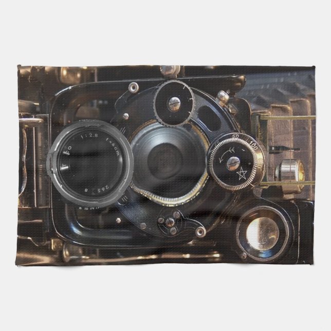 Antique Camera Photography Vintage Lens Film Tea Towel (Horizontal)