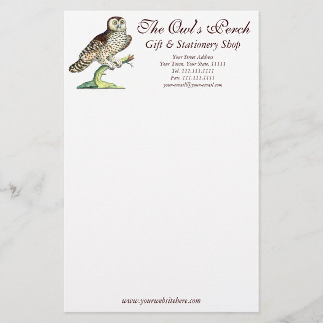 Antique Canadian Owl Print Customisable Stationery (Front)