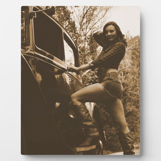 Antique Car and Girl Plaque (Front)