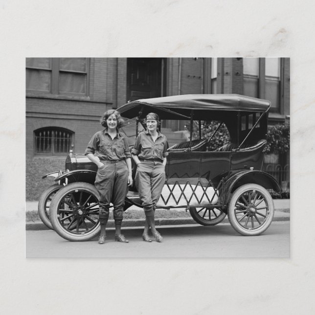 Antique Car Girls, 1920s Postcard (Front)
