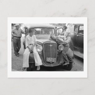 Antique Car, Great Depression Family, 1930s Postcard