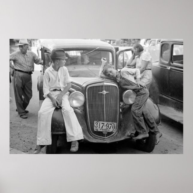 Antique Car, Great Depression Family, 1930s Poster (Front)