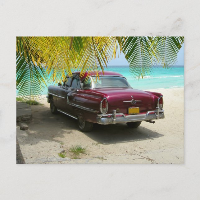 Antique car in Cuba beach Postcard (Front)