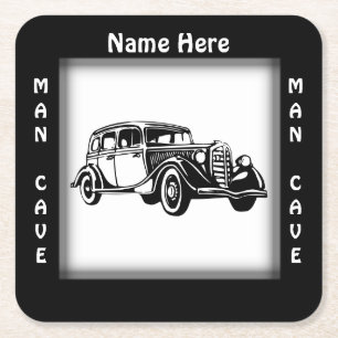 Antique Car Man Cave CUSTOMIZE Square Paper Coaster
