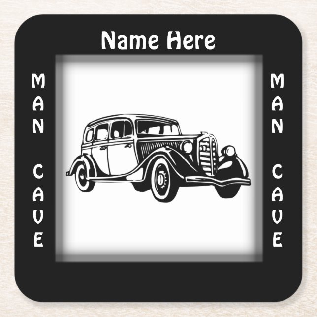 Antique Car Man Cave CUSTOMIZE    Square Paper Coaster (Front)
