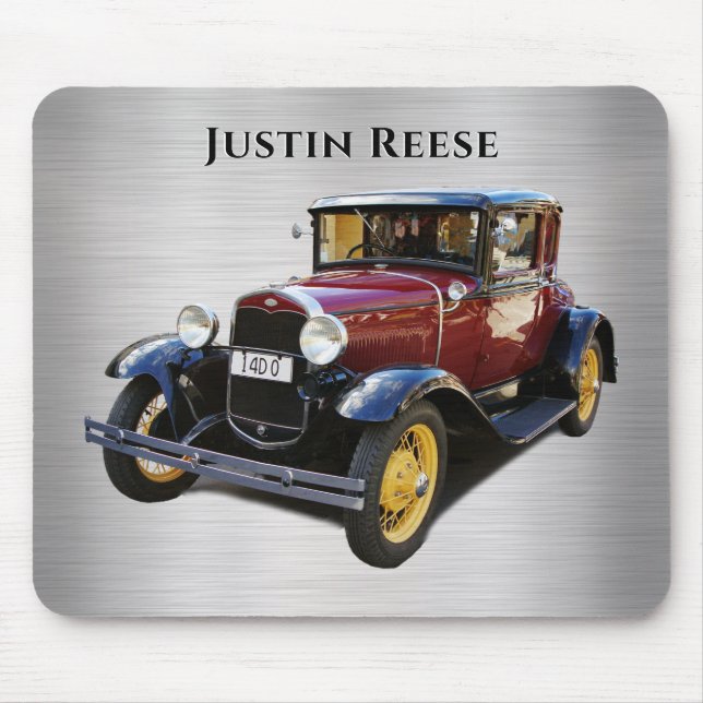 Antique Car, Name, Brushed Silver Mouse Mat (Front)