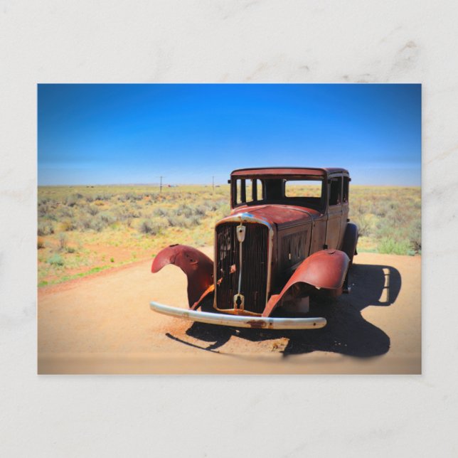 Antique Car on Historic Route 66 near Holbrook AZ Postcard (Front)