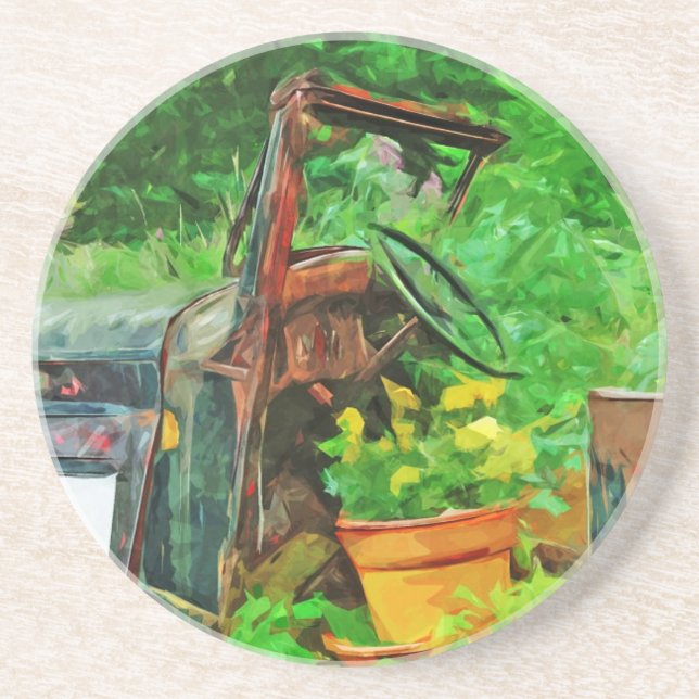 Antique Car Planter Abstract Impressionism Coaster (Front)