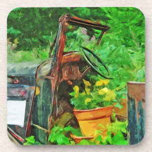 Antique Car Planter Abstract Impressionism Coaster
