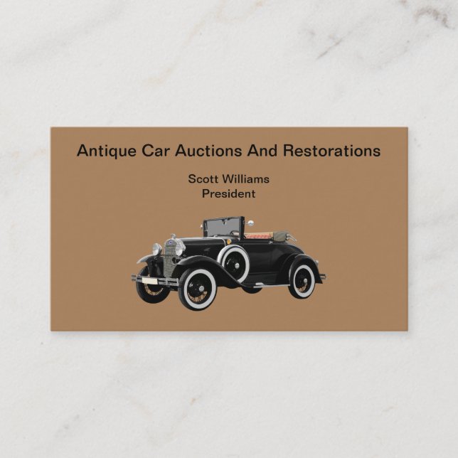 Antique Car Restoring And Auctions Business Card (Front)
