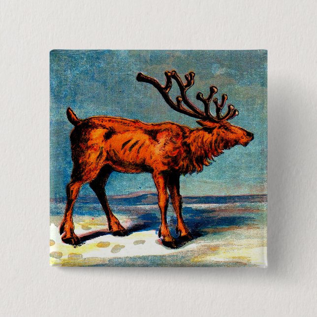 antique caribou print 15 cm square badge (Front)