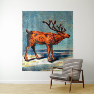 antique caribou print tapestry