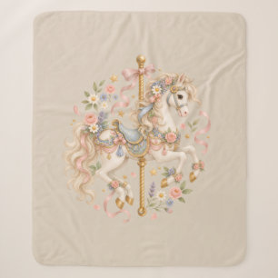 Antique Carousel Horse Cottagecore Gift Sherpa Blanket