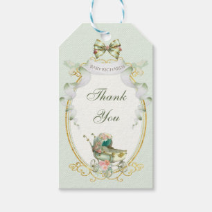 Antique Carriage Green Gold Roses Gingham Gift Tags