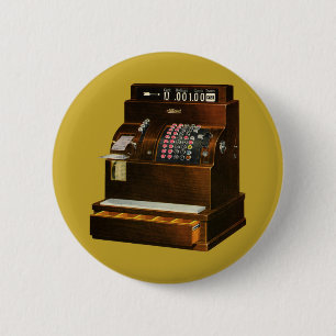 Antique Cash Register, Vintage Retail Business 6 Cm Round Badge