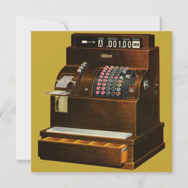 Antique Cash Register, Vintage Retail Business Invitation (Front)