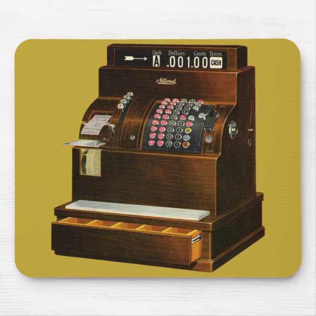 Antique Cash Register, Vintage Retail Business Mouse Mat (Front)