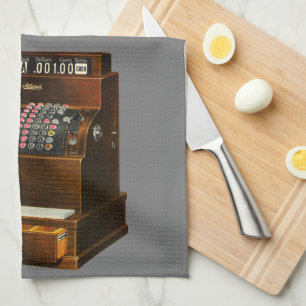 Antique Cash Register, Vintage Retail Business Tea Towel