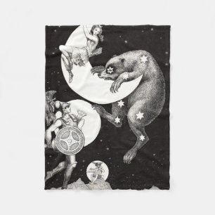 Antique Celestial Moon Goddess & Ursa Major Bear Fleece Blanket