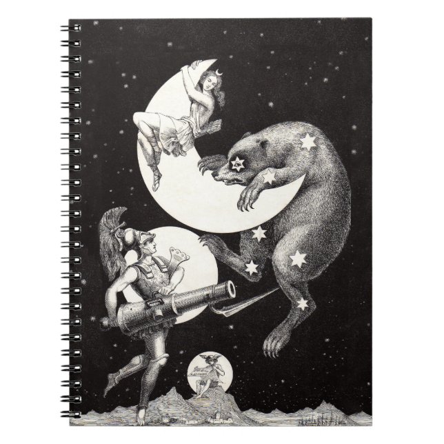Antique Celestial Moon Goddess & Ursa Major Bear Notebook (Front)