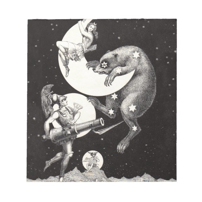 Antique Celestial Moon Goddess & Ursa Major Bear Notepad (Front)