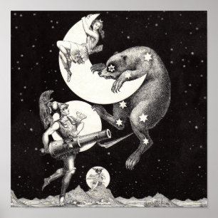Antique Celestial Moon Goddess & Ursa Major Bear Poster