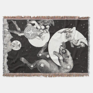 Antique Celestial Moon Goddess & Ursa Major Bear Throw Blanket