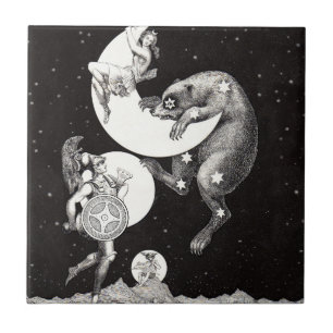 Antique Celestial Moon Goddess & Ursa Major Bear Tile