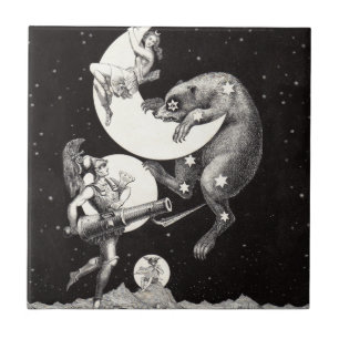 Antique Celestial Moon Goddess & Ursa Major Bear Tile