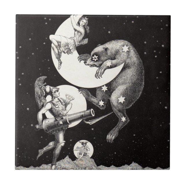 Antique Celestial Moon Goddess & Ursa Major Bear Tile (Front)