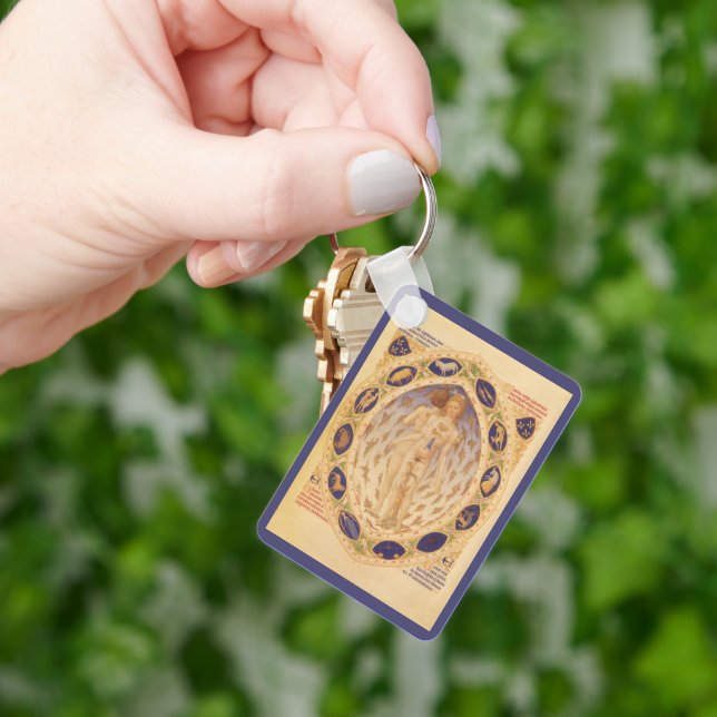 Antique Celestial Zodiac Chart, Vintage Astrology Key Ring (Hand)