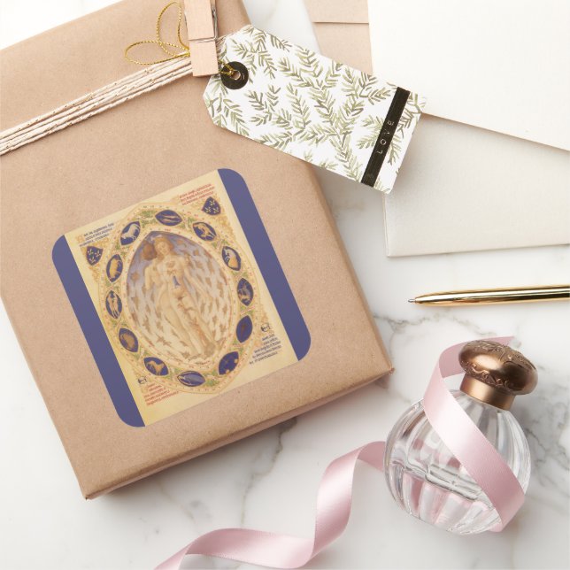 Antique Celestial Zodiac Chart, Vintage Astrology Square Sticker (Gifting)