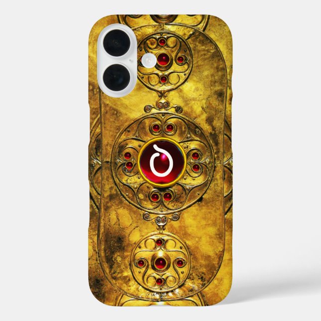 ANTIQUE CELTIC WARRIOR SHIELD RUBY GEM  MONOGRAM Case-Mate iPhone CASE (Back)